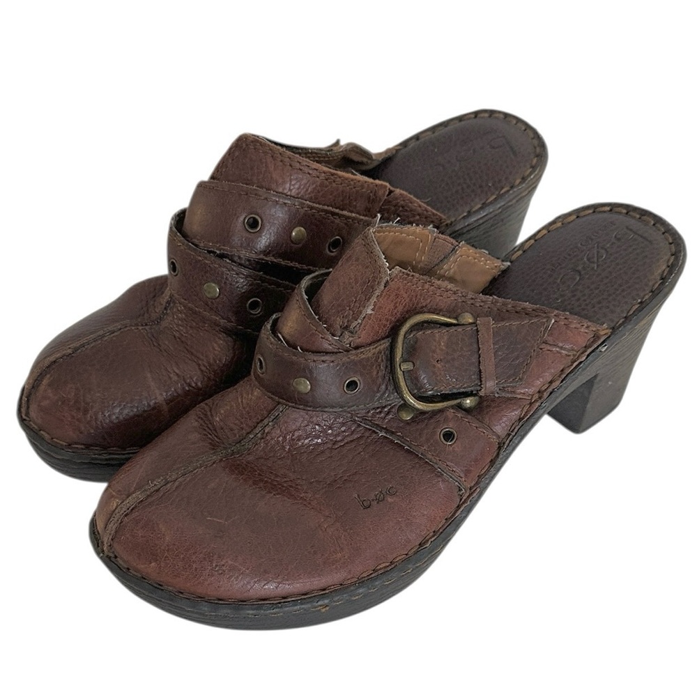 B.O.C. Y2k 90's Brown Leather Buckle Strap Women's Clog Shoes Size 10